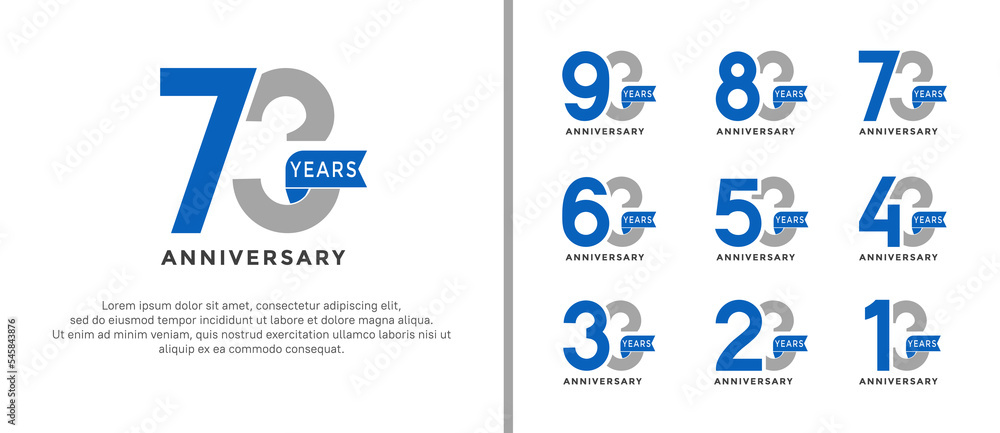 Naklejka premium set of anniversary logo style grey and blue color on white background for special moment