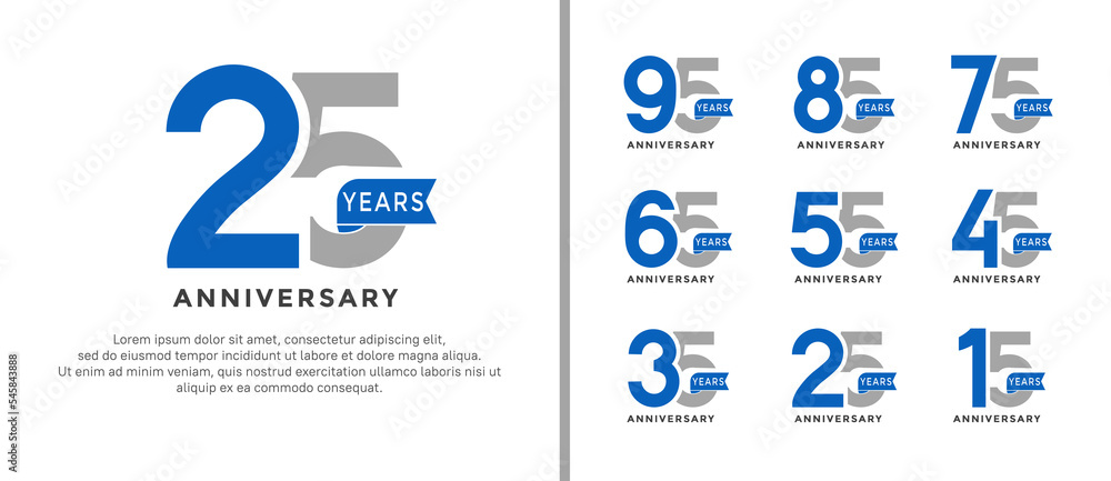 Naklejka premium set of anniversary logo style grey and blue color on white background for special moment