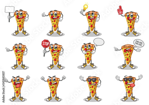 stock vector set of cute pizza cartoon mascot with face expression on a white background