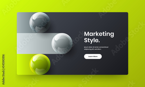Geometric 3D balls postcard template. Multicolored catalog cover vector design layout.