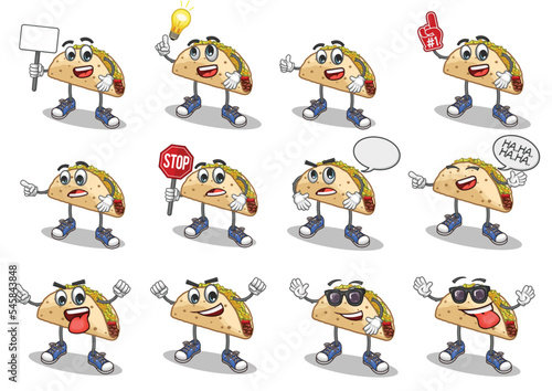 stock vector set of cute taco cartoon mascot with face expression on a white background
