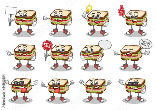 stock vector set of cute sandwich cartoon mascot with face expression on a white background