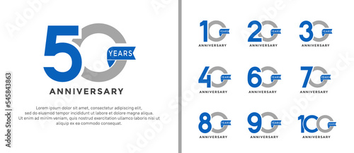 set of anniversary logo style grey and blue color on white background for special moment