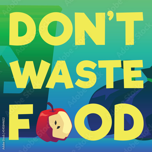 Food waste reduction banner or poster design flat vector illustration.