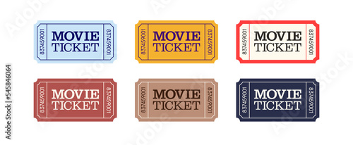 Vintage ticket vector design template. Coupon carnival pass symbol. Six colors concept.