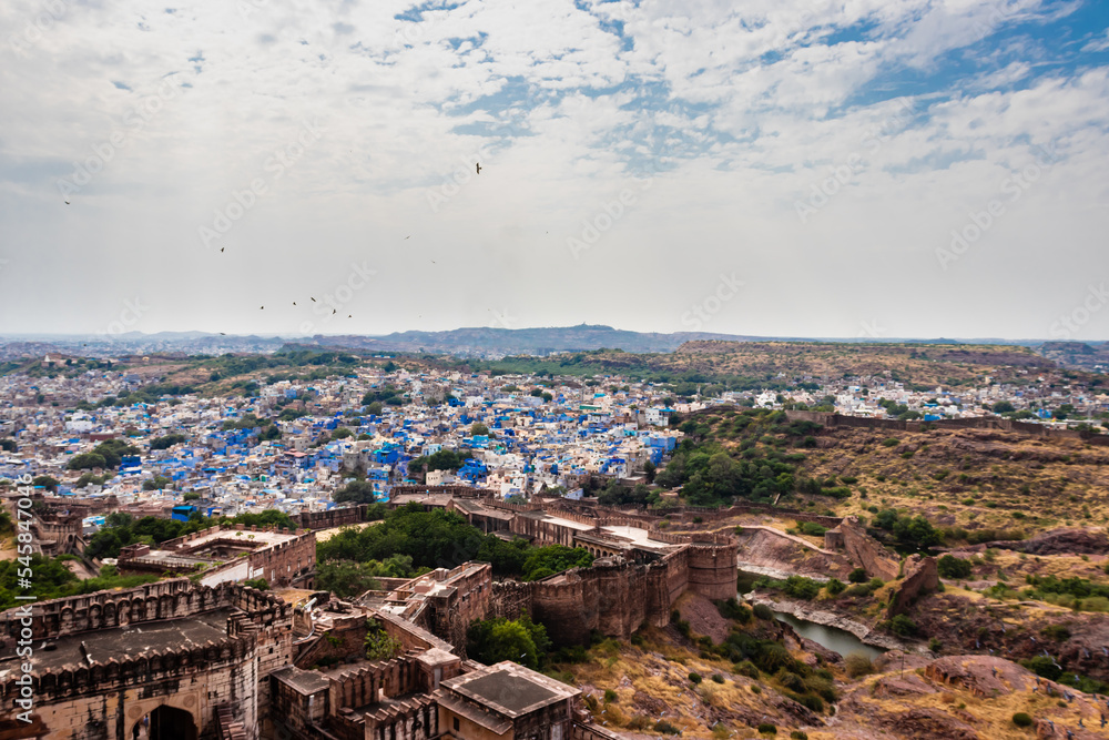 blue city view from fort with flat bright sky at morning