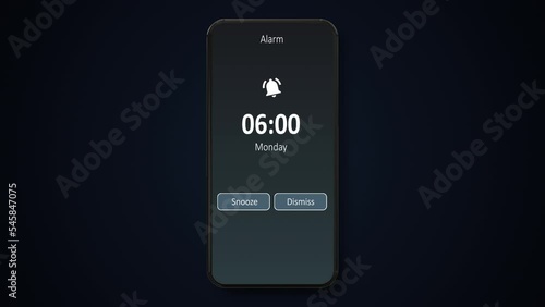 Good morning 6 am alarm clock on the phone, a finger taps dismiss. business, people and future technology concept	
