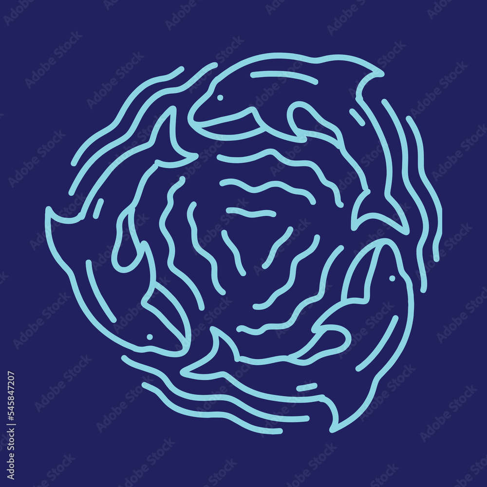 Monoline dolphin Vector Logo, animal vintage badge, fish creative emblem Design