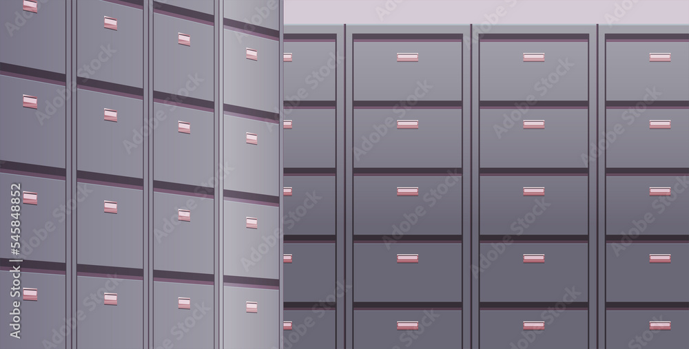 Office cabinet and document data archive storage folders for files business administration concept flat illustration.	
