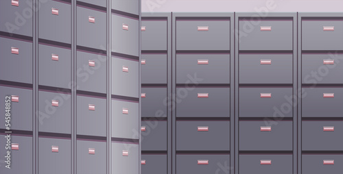 Office cabinet and document data archive storage folders for files business administration concept flat illustration. 