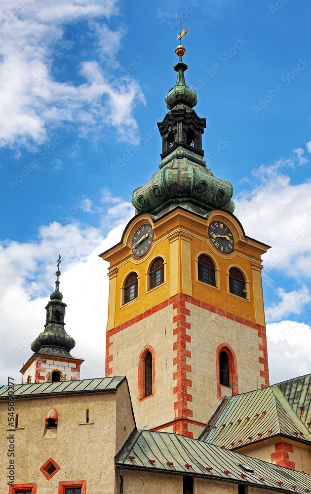 Tower of church in city Banska Bytrica at Slovakia