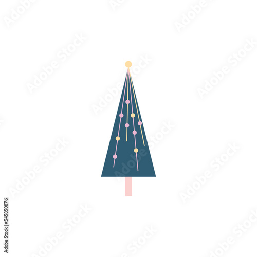 Сhristmas trees, vector, simple flat illustration, cute, minimalism, yellow, pink, blue