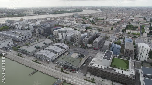 Wallpaper Mural Modern development Bassins à Flots area in Bordeaux France, Garonne river with new buildings, Aerial pan left shot Torontodigital.ca