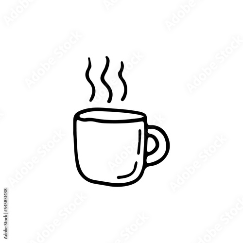 A cup of coffee or tea. Breakfast with a nice hot drink. Sweet cup. Doodle. Hand drawn. Vector illustration. Outline.