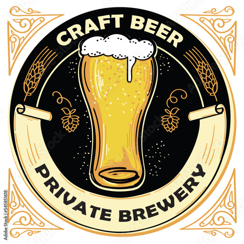 Craft beer - glass of beer decorative vintage emblem