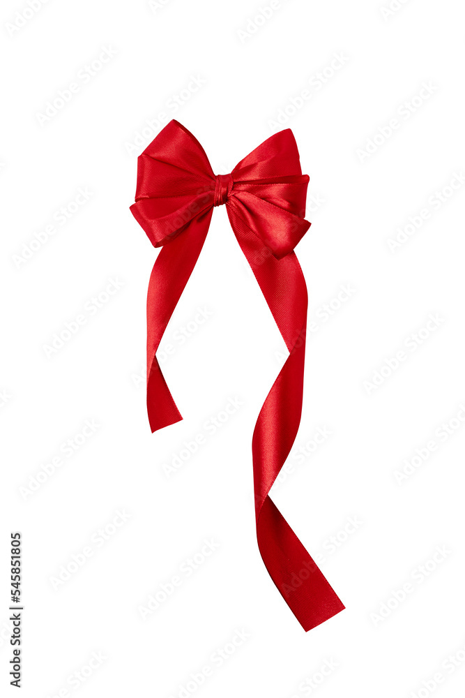 Red silk tied bow for gift package decoration. Tied bow as an element for your design. Red silk tied bow for gift package decoration. Tied bow as an element for your design.