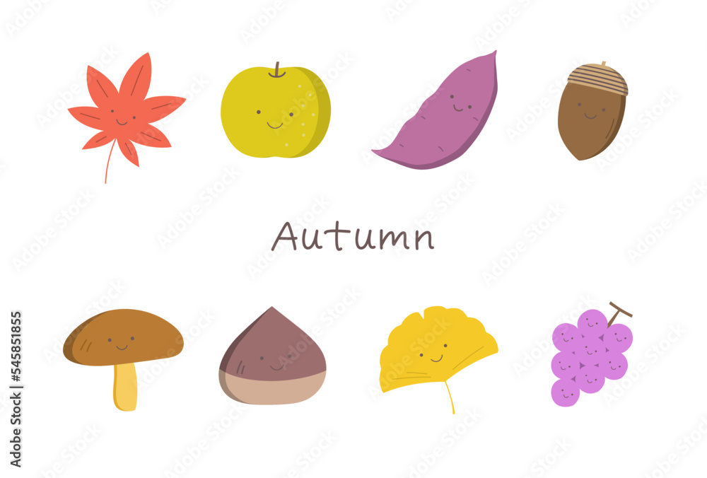 秋の紅葉・味覚のカラーイラストセット