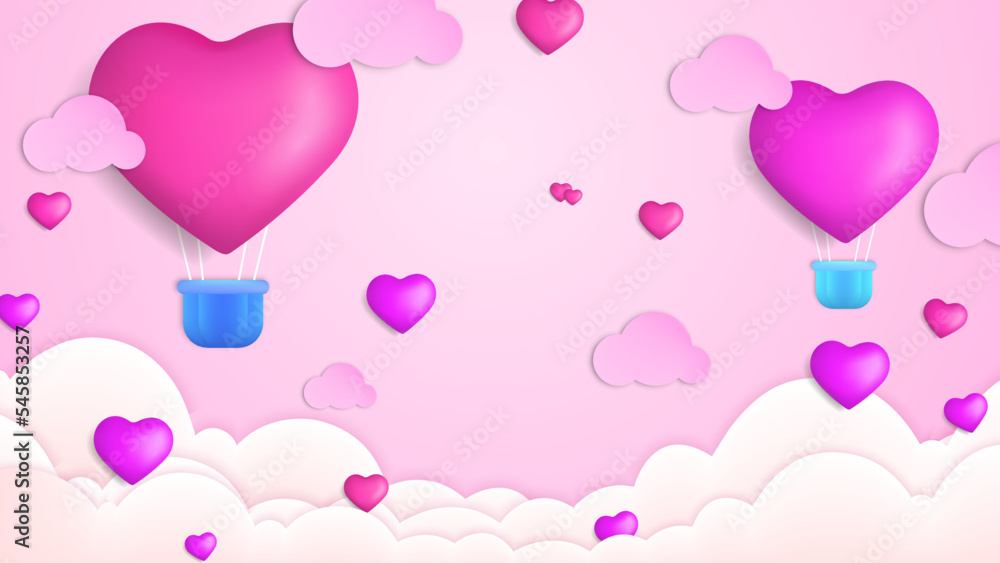 Red, pink and white Valentine christmas new year 3d design background with love heart shaped balloon. Vector illustration, greeting banner, card, wallpaper, flyer, poster, brochure, wedding invitation