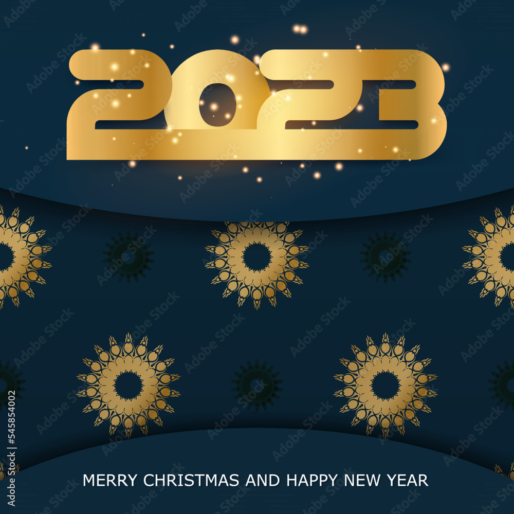 2023 happy new year greeting background. Golden pattern on Blue. 2023 happy new year greeting background. Golden pattern on Blue.