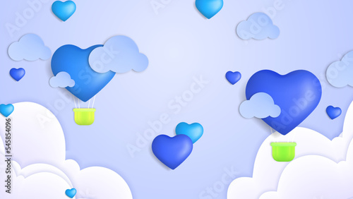 Blue purple Valentine christmas new year 3d design background with love heart shaped balloon. Vector illustration, greeting banner, card, wallpaper, flyer, poster, brochure, wedding invitation © TitikBak