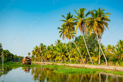 Kerala backwaters, India. Boats on the canals 