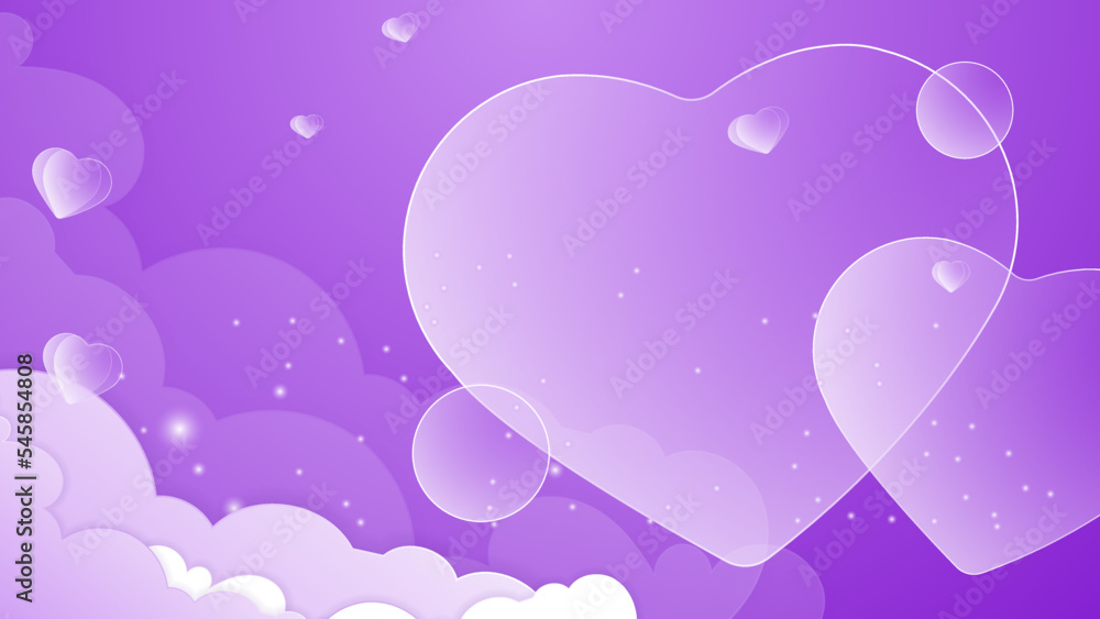 Purple and white Valentine christmas new year 3d design background with love heart shaped balloon. Vector illustration, greeting banner, card, wallpaper, flyer, poster, brochure, wedding invitation