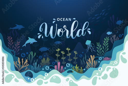 Landscape of oceans underwater world illustration