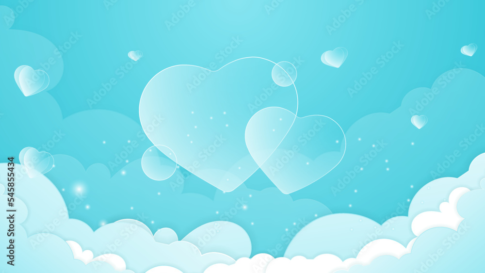 Blue pink and white Valentine christmas new year 3d design background with love heart shaped balloon. Vector illustration, greeting banner, card, wallpaper, flyer, poster, brochure, wedding invitation