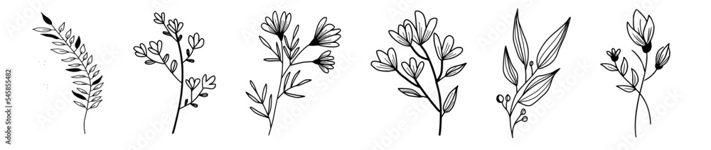 set of silhouettes of flowers