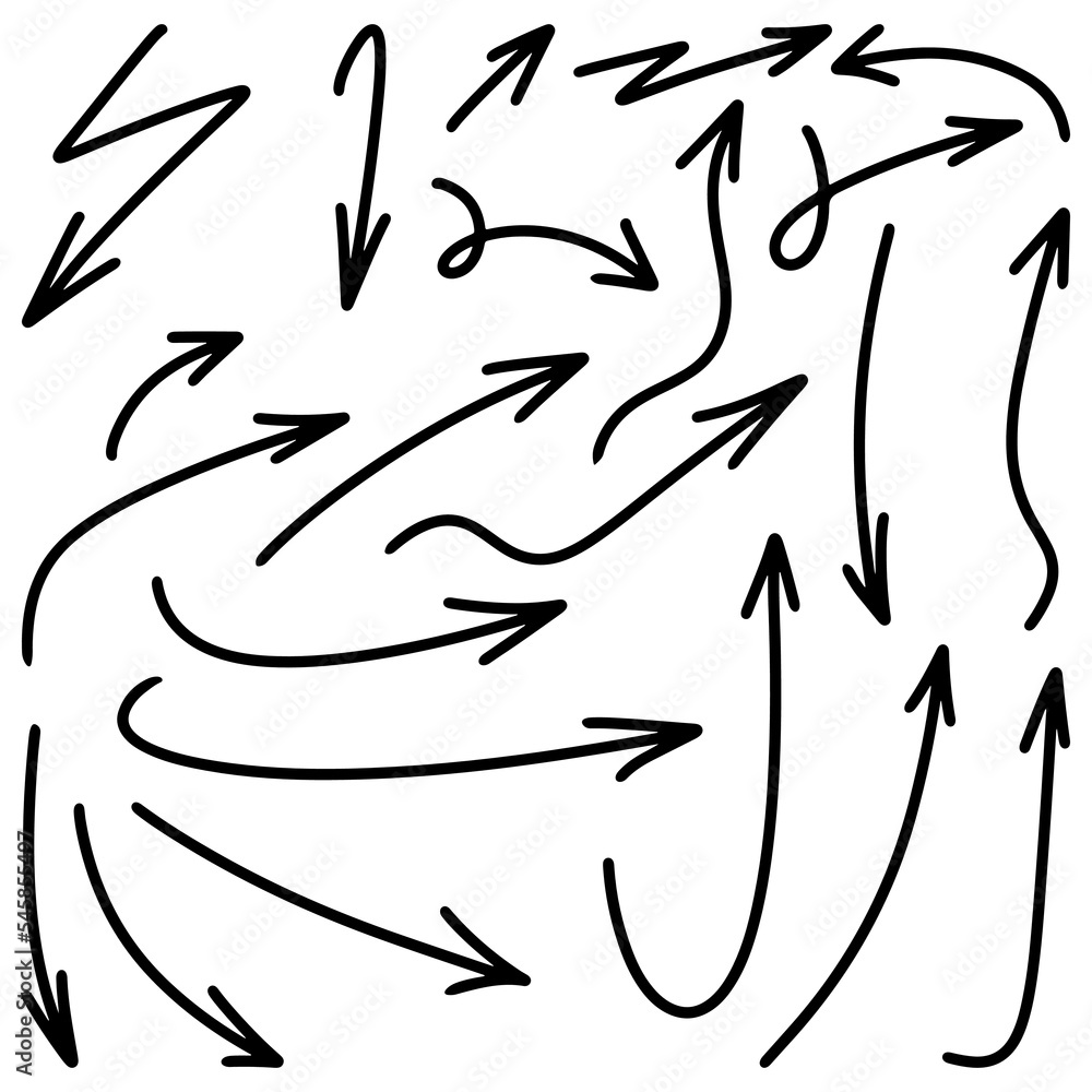 Set of Hand drawn vector arrows doodle on white background. design element vector illustration.