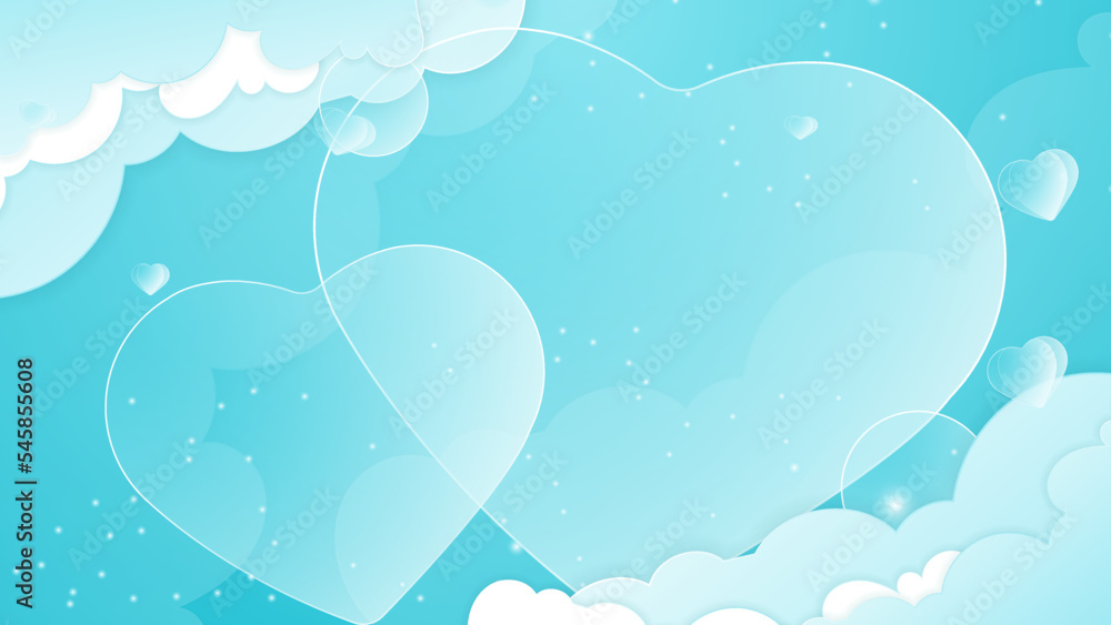 Blue pink and white Valentine christmas new year 3d design background with love heart shaped balloon. Vector illustration, greeting banner, card, wallpaper, flyer, poster, brochure, wedding invitation