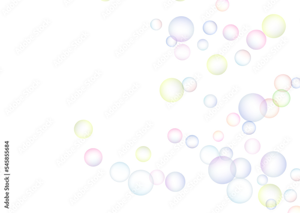 Soap bubbles randomly flew on a white background. Background design. Vector