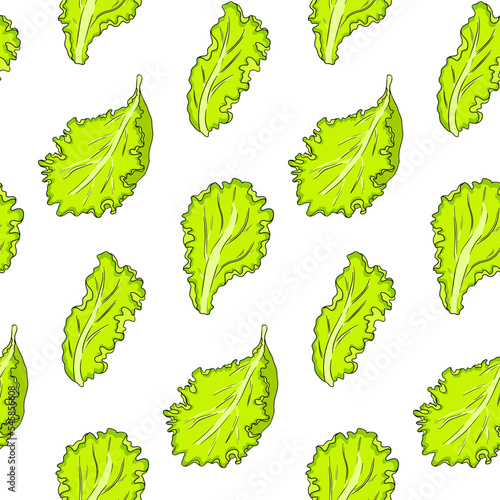 Bright lettuce leaf vector seamless pattern