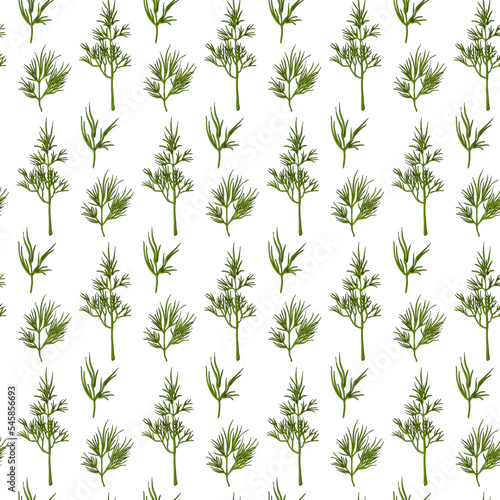 Dill bunch and twigs of dill vector seamless pattern