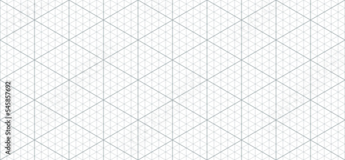 Isometric grid seamless pattern. Outline isometric graph template background. Hexagon and triangles line seamless texture. Vector illustration on white background.