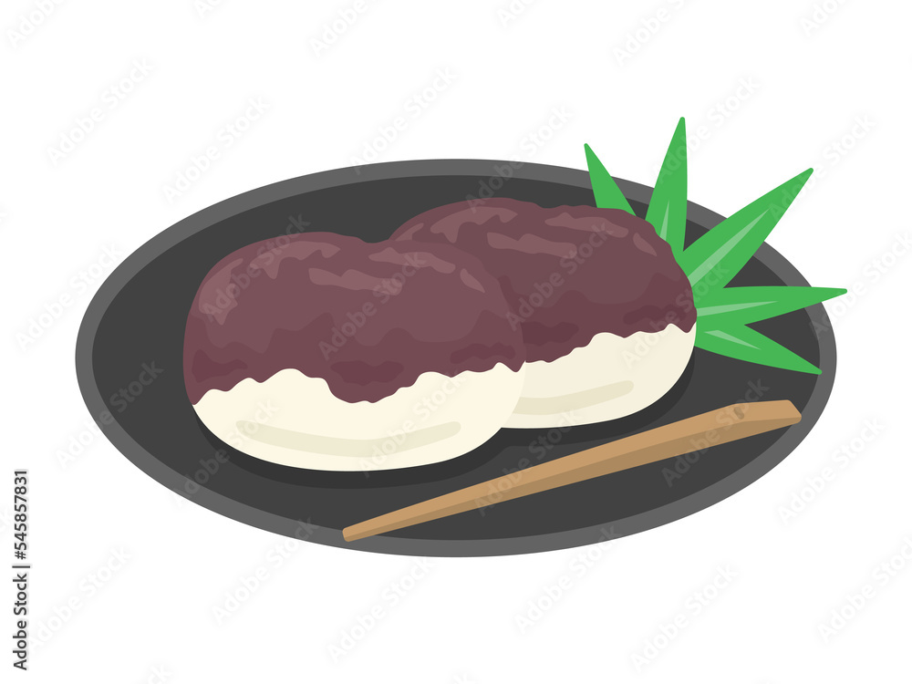 お皿に盛り付けた、あんこ餅のイラスト お皿に盛り付けた、あんこ餅のイラスト