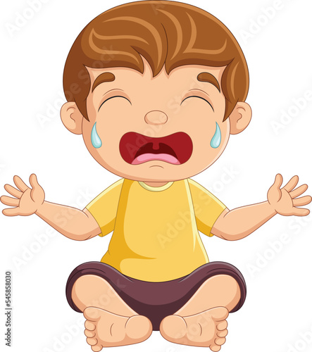 Cartoon baby monkey hanging on a tree branch