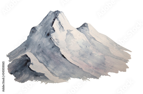 Watercolor illustration of picturesque snowy mountains isolated