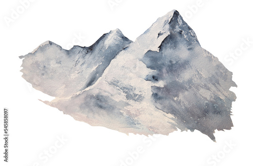 Watercolor illustration of picturesque snowy mountains isolated © dakora