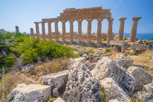 Ruins of a Greek temple in the archaeological park of Selinunte in Sicily in Italy. photo