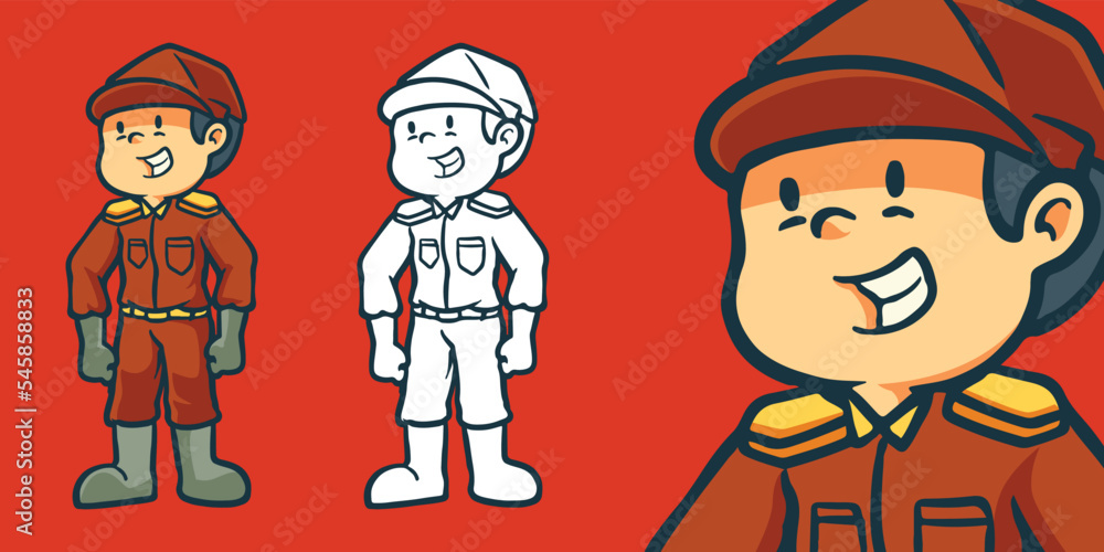Hand drawn Children cartoon activities as a policeman isolated on red background. Hand drawn Children cartoon activities as a policeman isolated on red background.