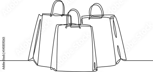 Paper shopping bags continuous line drawing