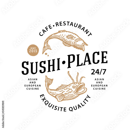 Sushi Restaurant Logo in Vintage Style