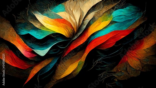 Abstract illustration made of multi colored oil paint on Black Background, 3D Oil Paint Textures © Farid