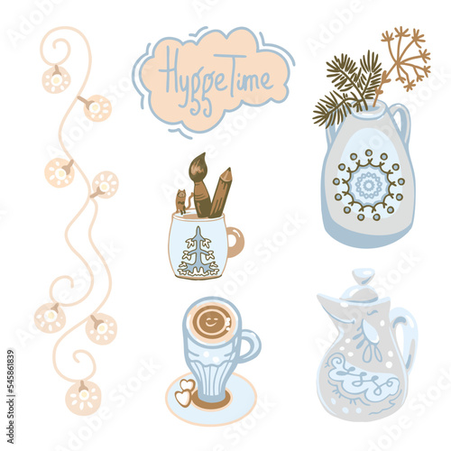 Set of pictures for decoration in warm hygge style.