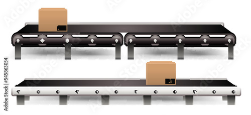 conveyor belt with carton isolated on 

white background
