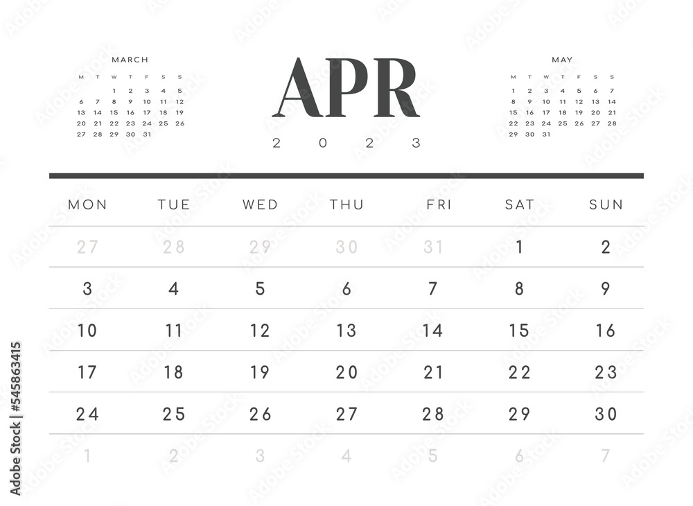 monthly-calendar-template-of-april-2023-vector-layout-simple-calendar