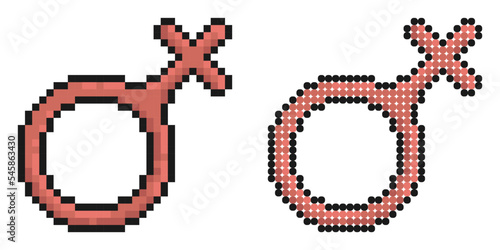 Pixel icon. Female gender symbol. Segregation of women and men by gender. Simple retro game vector isolated on white background