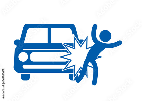 歩行者と自動車の交通事故。ひき逃げピクトグラム。