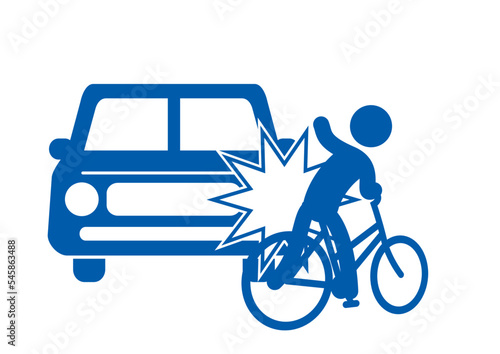 自転車配達員と自動車の交通事故。ひき逃げピクトグラム。